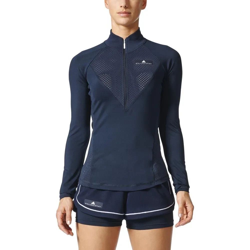 Adidas Stella McCartney women's 1/4 zip size L long sleeve mesh mock neck navy